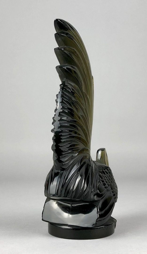 R LALIQUE, FRANCE 'COQ NAIN' COCKEREL ROOSTER TOPAZ GLASS CAR MASCOT FIGURE 1135