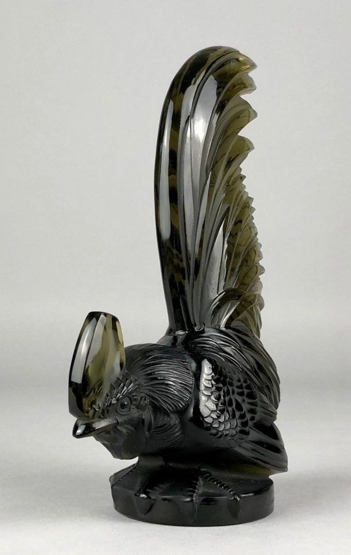 R LALIQUE, FRANCE 'COQ NAIN' COCKEREL ROOSTER TOPAZ GLASS CAR MASCOT FIGURE 1135