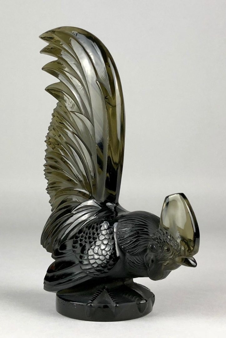 R LALIQUE, FRANCE 'COQ NAIN' COCKEREL ROOSTER TOPAZ GLASS CAR MASCOT FIGURE 1135