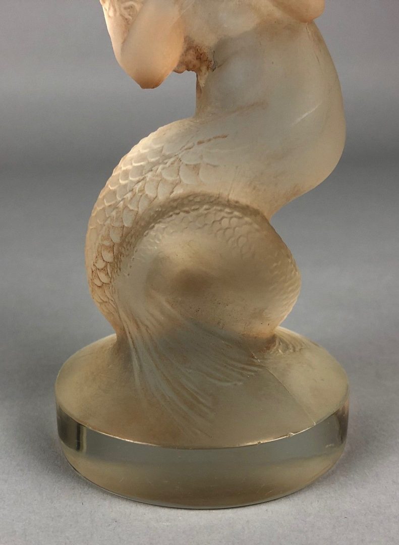 R LALIQUE, FRANCE 'NAIADE' LARGE MERMAID CLEAR/SEPIA GLASS CAR MASCOT FIGURE 832