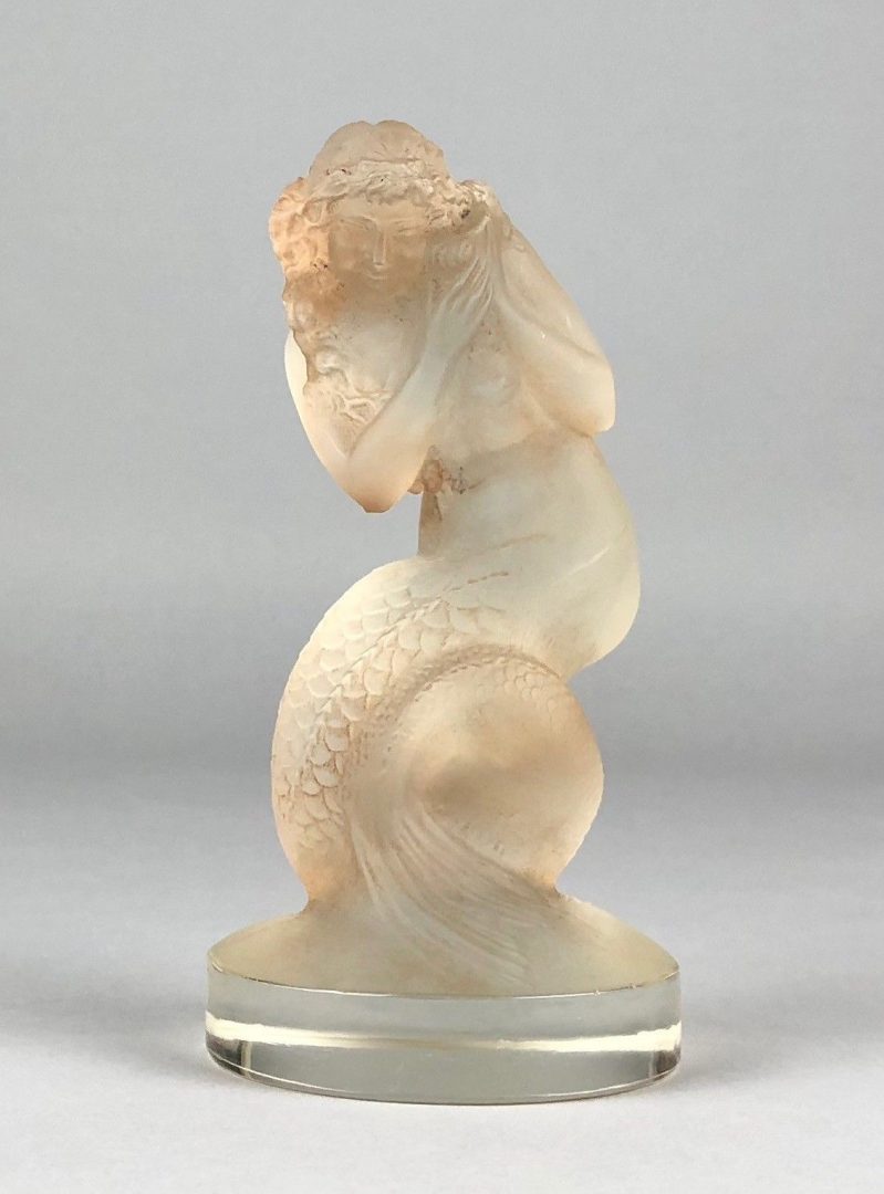 R LALIQUE, FRANCE 'NAIADE' LARGE MERMAID CLEAR/SEPIA GLASS CAR MASCOT FIGURE 832
