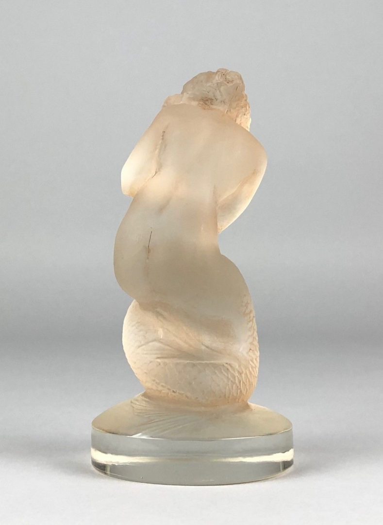 R LALIQUE, FRANCE 'NAIADE' LARGE MERMAID CLEAR/SEPIA GLASS CAR MASCOT FIGURE 832