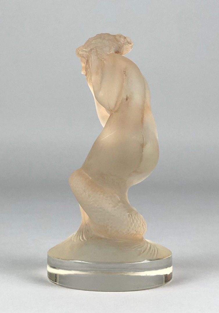 R LALIQUE, FRANCE 'NAIADE' LARGE MERMAID CLEAR/SEPIA GLASS CAR MASCOT FIGURE 832