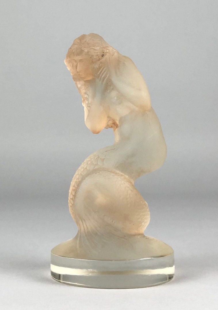 R LALIQUE, FRANCE 'NAIADE' LARGE MERMAID CLEAR/SEPIA GLASS CAR MASCOT FIGURE 832