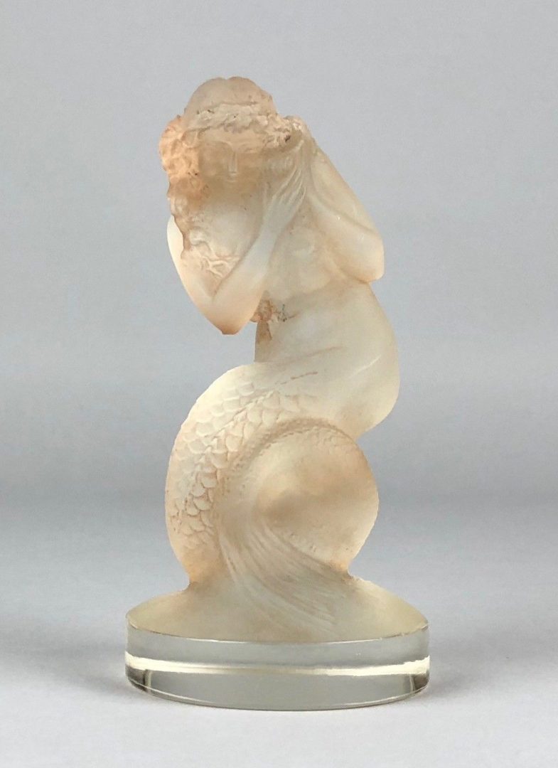 R LALIQUE, FRANCE 'NAIADE' LARGE MERMAID CLEAR/SEPIA GLASS CAR MASCOT FIGURE 832