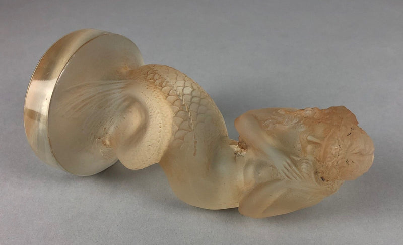 R LALIQUE, FRANCE 'NAIADE' LARGE MERMAID CLEAR/SEPIA GLASS CAR MASCOT FIGURE 832