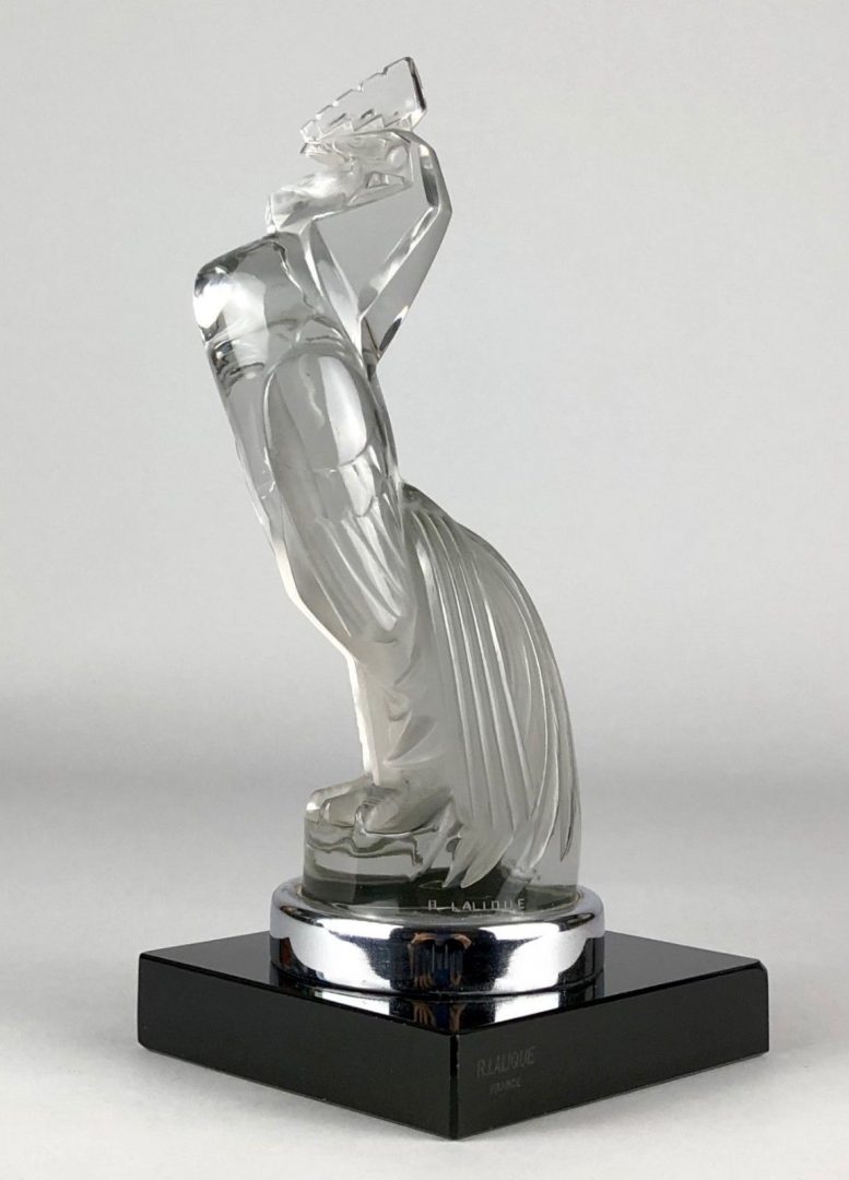 R LALIQUE, FRANCE 'SERRE LIVRES COQ HOUDAN' GLASS COCKEREL MASCOT BOOKENDS No. 1161