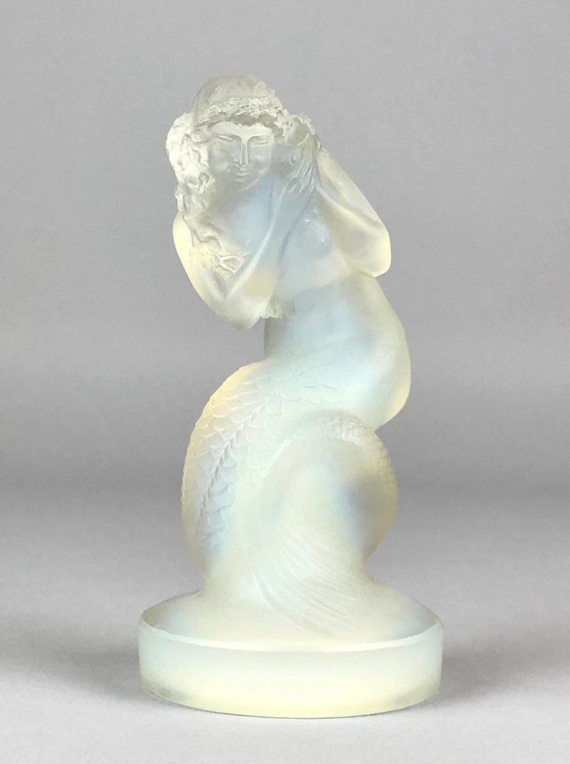 R LALIQUE 'NAIADE' LARGE MERMAID OPALESCENT BLUE GLASS CAR MASCOT FIGURE No. 832