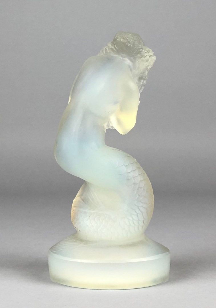 R LALIQUE 'NAIADE' LARGE MERMAID OPALESCENT BLUE GLASS CAR MASCOT FIGURE No. 832