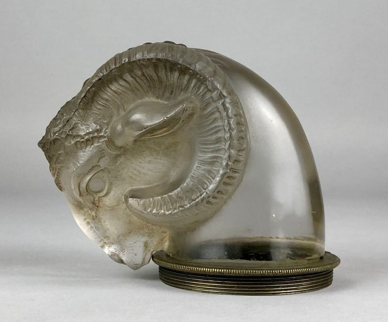 R LALIQUE 'TÊTE DE BELIER' RAMS HEAD CLEAR/FROSTED GLASS CAR MASCOT FIGURE 1136
