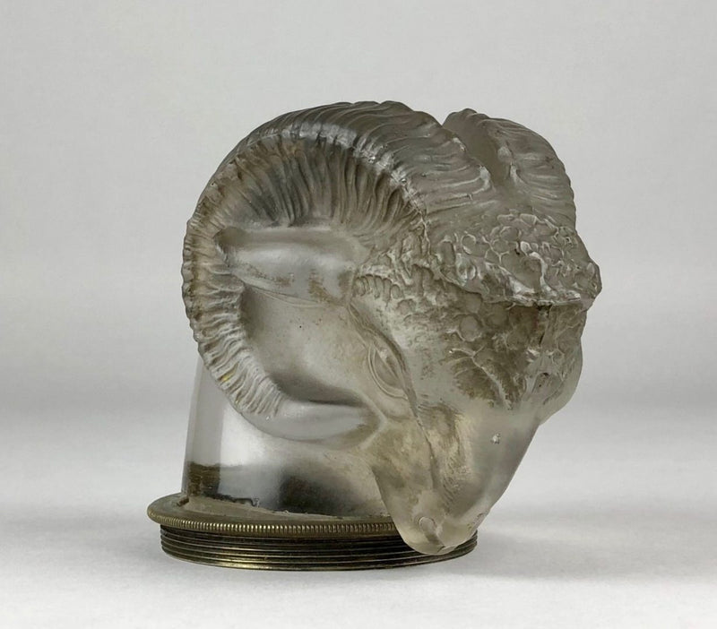 R LALIQUE 'TÊTE DE BELIER' RAMS HEAD CLEAR/FROSTED GLASS CAR MASCOT FIGURE 1136
