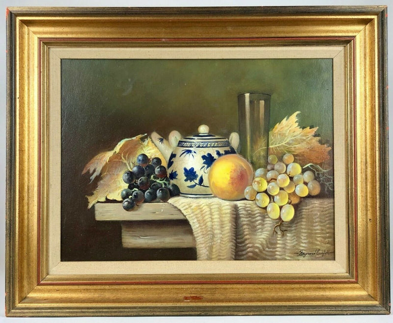 RAYMOND CAMPBELL - TEAPOT &amp; FRUIT, STILL LIFE PAINTING, OIL ON BOARD, SIGNED