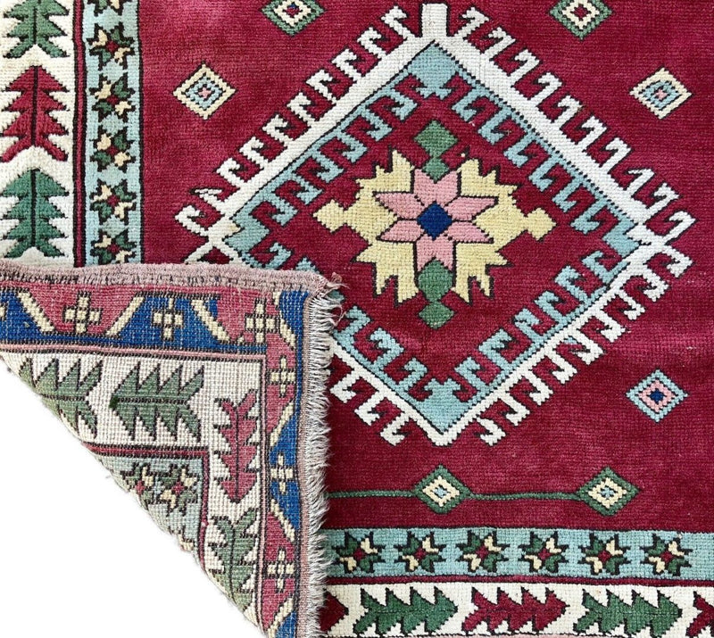 RED GROUND TURKISH RUG CARPET GEOMETRIC AZTEC LEAF BORDERS, MEDALLIONS 160x120cm