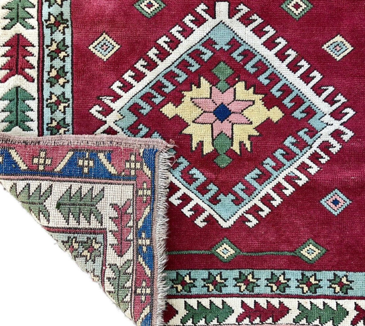 Red Ground Turkish Rug Carpet Geometric Aztec Leaf Borders, Medallions ...