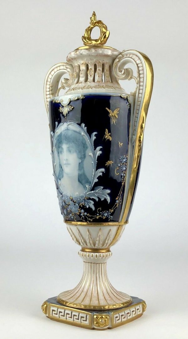 RIESSNER STELLMACHER &amp; KESSEL - LARGE AUSTRIAN PORCELAIN TWIN-HANDLED URN VASE