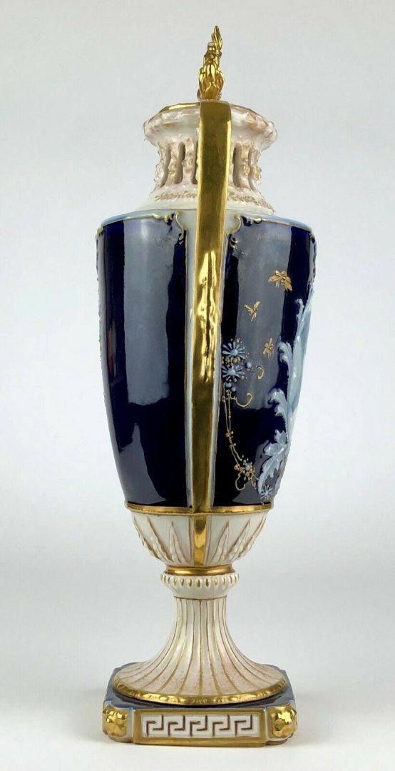 RIESSNER STELLMACHER &amp; KESSEL - LARGE AUSTRIAN PORCELAIN TWIN-HANDLED URN VASE