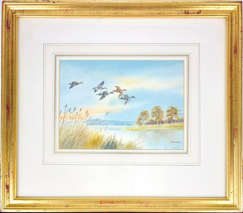 ROBERT W MILIKEN - DUCK OVER LAKE STUDY, WATERCOLOUR PAINTING, SIGNED