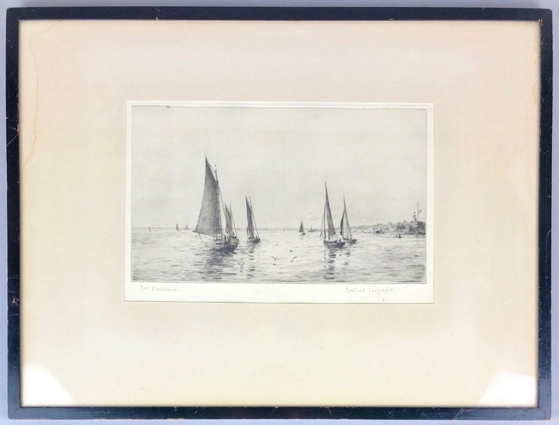 ROWLAND LANGMAID 'FORT BLOCKHOUSE' YACHT JUNK HARBOUR, ETCHING, SIGNED