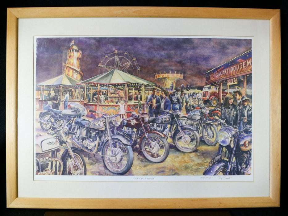 ROY BARRETT -EVERYONE A WINNER- PROOF LIMITED EDITION MOTORCYCLE PRINT, SIGNED