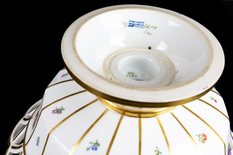 ROYAL COPENHAGEN -HENRIETTE- LARGE PAINTED FLORAL GILT PIERCED FRUIT BOWL 8592