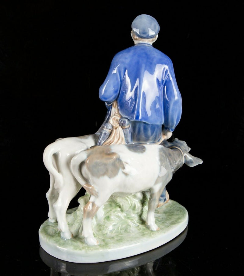 ROYAL COPENHAGEN -MAN WITH CALVES- THOMSEN FIGURE MODEL 1858 FARMER BOY COWS