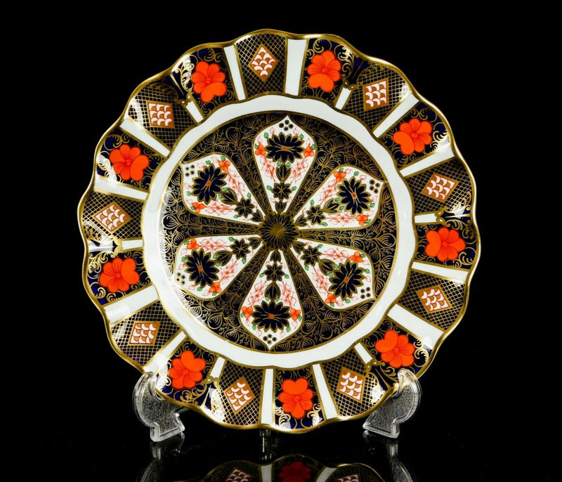 ROYAL CROWN DERBY - JAPANESE OLD IMARI 1128 GOLD FLUTED DESSERT PLATE