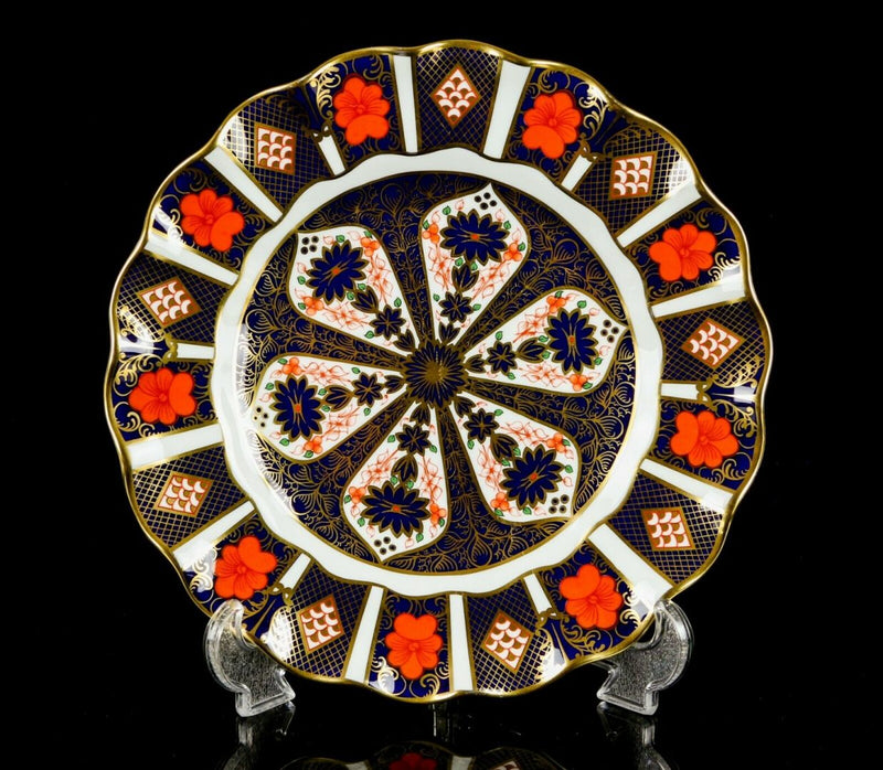 ROYAL CROWN DERBY - JAPANESE OLD IMARI 1128 GOLD FLUTED DESSERT PLATE