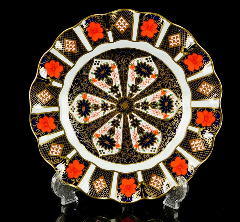 ROYAL CROWN DERBY - JAPANESE OLD IMARI 1128 GOLD FLUTED DESSERT PLATE