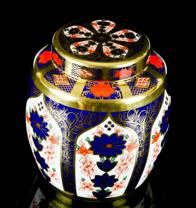 ROYAL CROWN DERBY - JAPANESE OLD IMARI 1128 SOLID GOLD BAND GINGER JAR