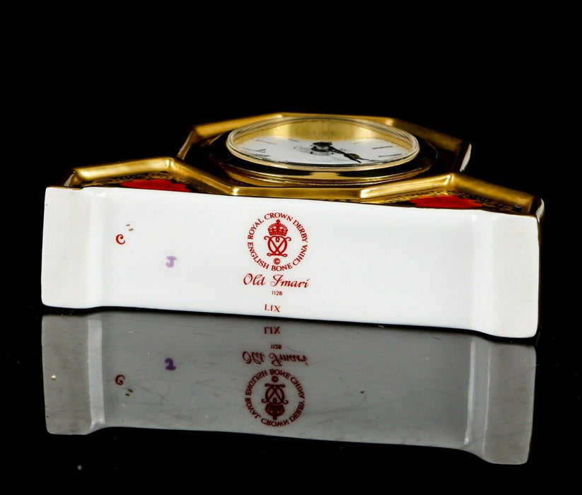 ROYAL CROWN DERBY - JAPANESE OLD IMARI 1128 SOLID GOLD BAND DESK/MANTEL CLOCK