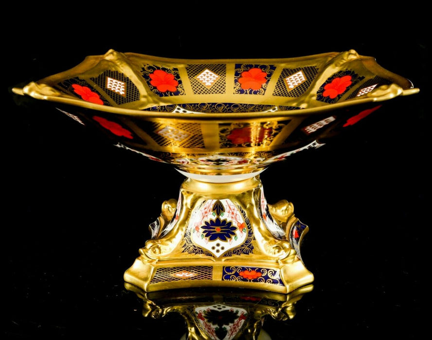 ROYAL CROWN DERBY - LARGE OLD IMARI 1128 GOLD BAND DOLPHIN BOWL COMPORT