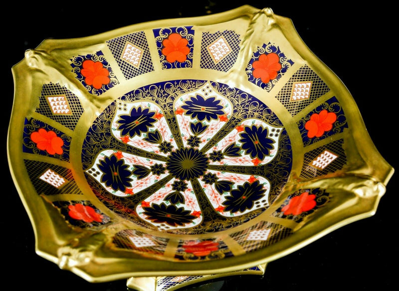 ROYAL CROWN DERBY - LARGE OLD IMARI 1128 GOLD BAND DOLPHIN BOWL COMPORT