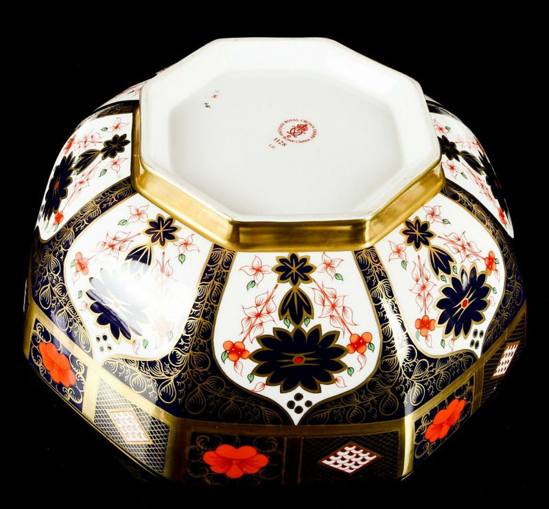 ROYAL CROWN DERBY - LARGE OLD IMARI 1128 GOLD OCTAGONAL CENTREPIECE BOWL, 11.5"