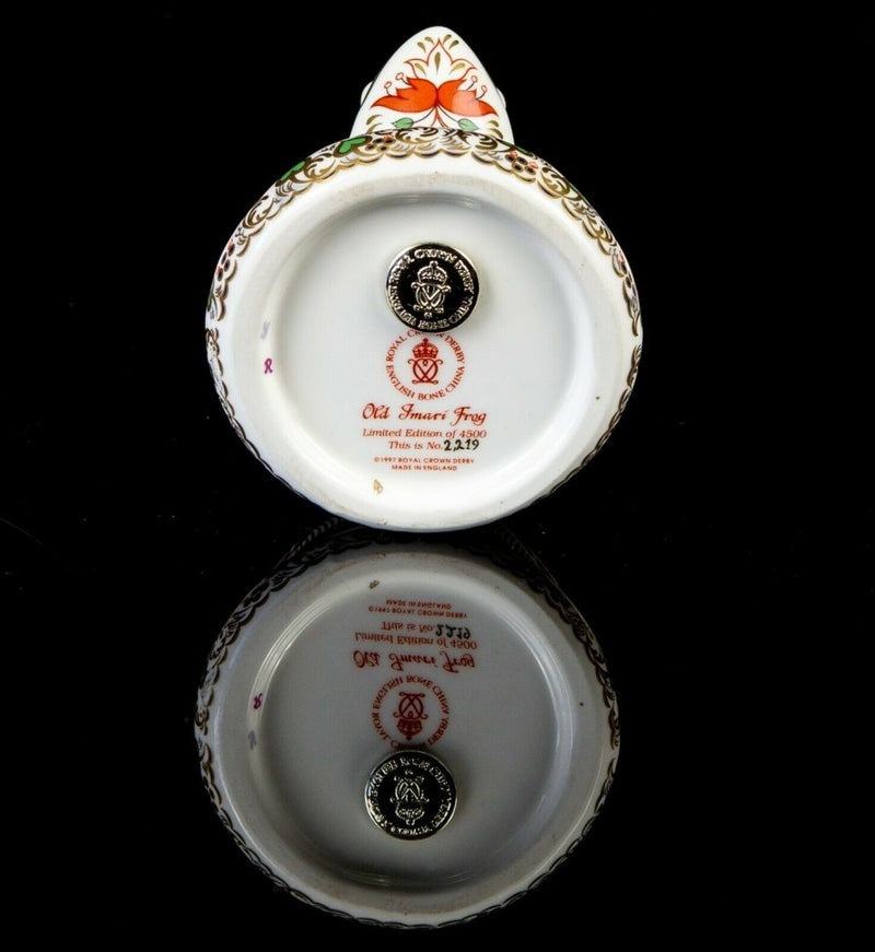 ROYAL CROWN DERBY -OLD IMARI FROG- LIMITED EDITION ANIMAL PAPERWEIGHT FIGURE & GOLD STOPPER