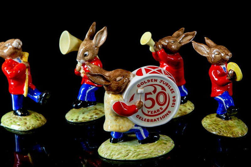 ROYAL DOULTON -OOMPAH BAND- BUNNYKINS FIGURE SET DB23 DB24 DB25 DB26 DB27, BOXED