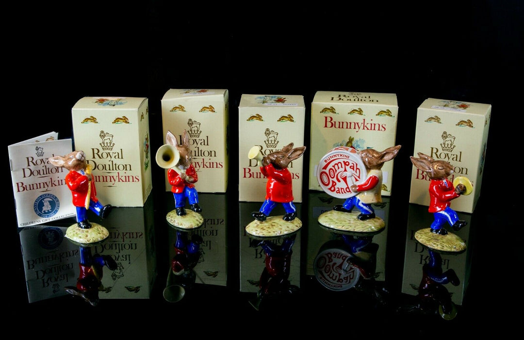 ROYAL DOULTON -OOMPAH BAND- BUNNYKINS FIGURE SET DB23 DB24 DB25 DB26 DB27, BOXED