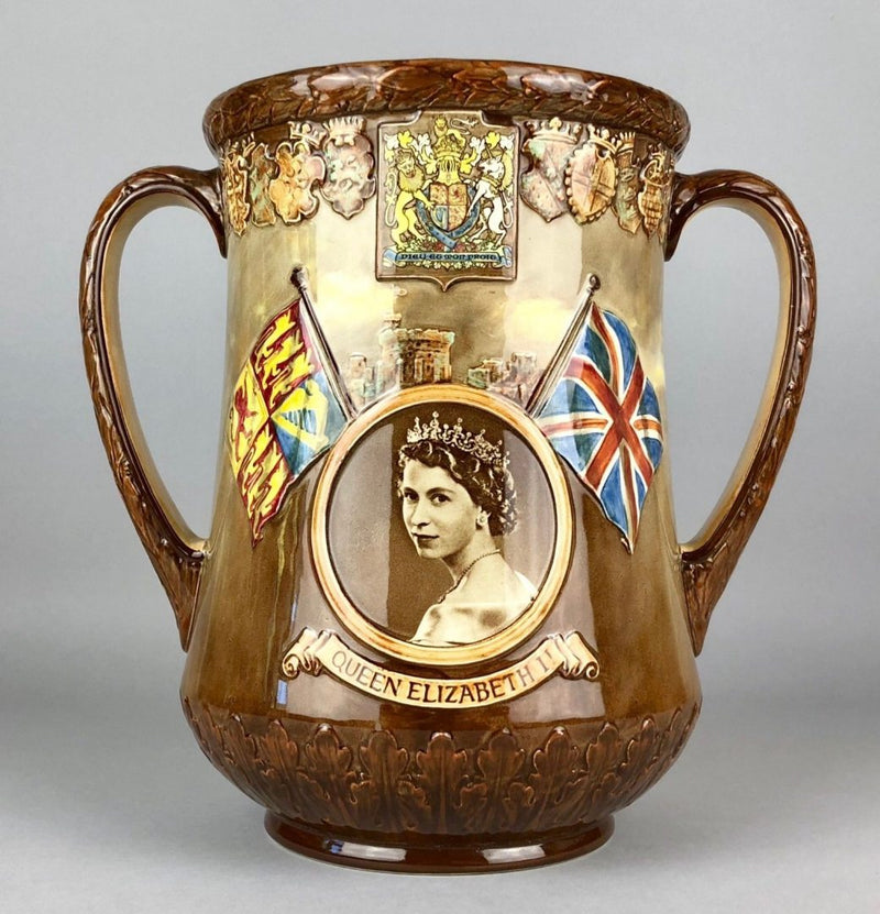 ROYAL DOULTON - QUEEN ELIZABETH II CORONATION, 1953, ERII LOVING CUP JUG VASE