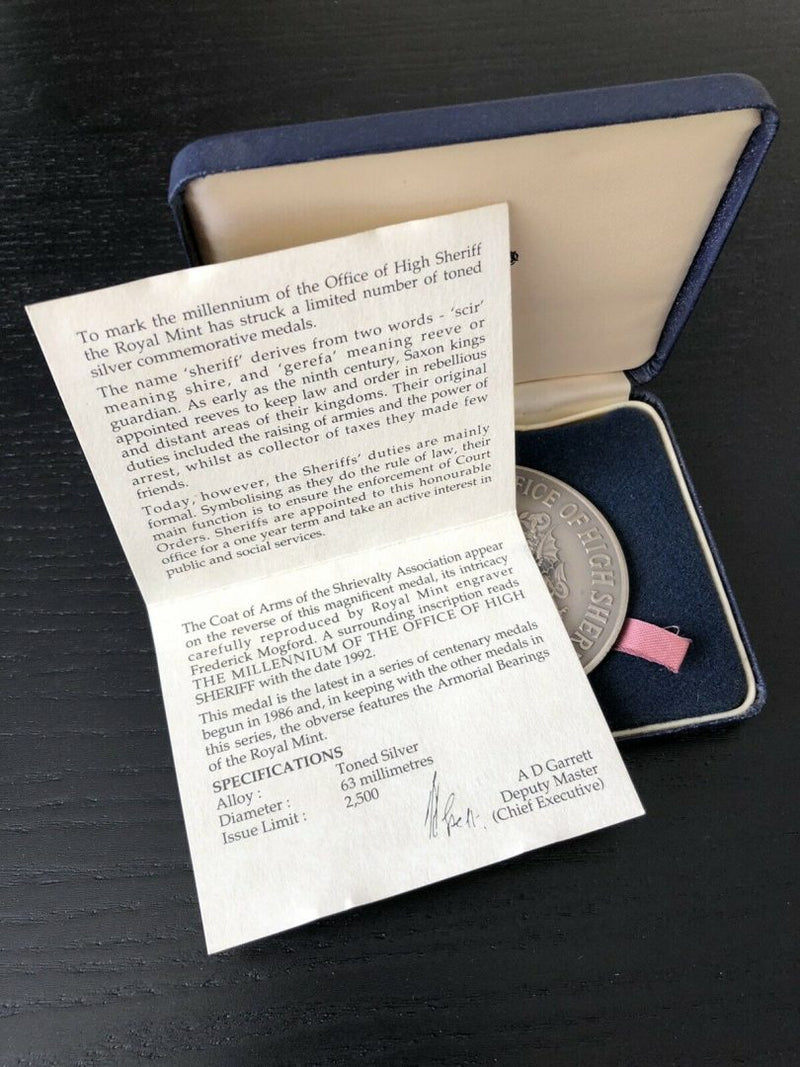ROYAL MINT - 1992 MILLENNIUM OFFICE HIGH SHERIFF COMMEMORATIVE SILVER MEDAL COIN