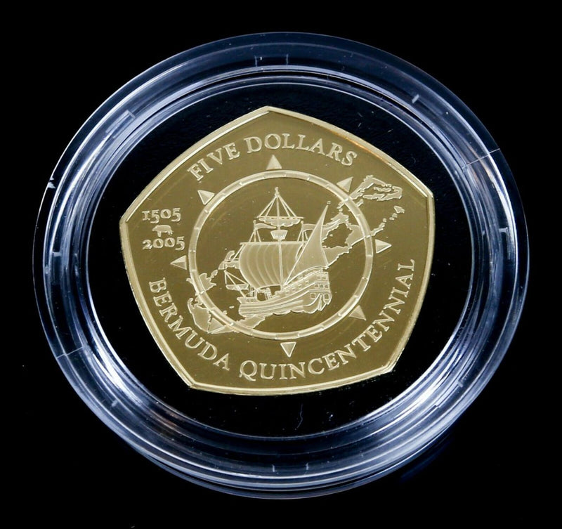 ROYAL MINT- 2005 BMA BERMUDA QUINCENTENNIAL GOLD PROOF $5 FIVE DOLLAR COIN &amp; COA