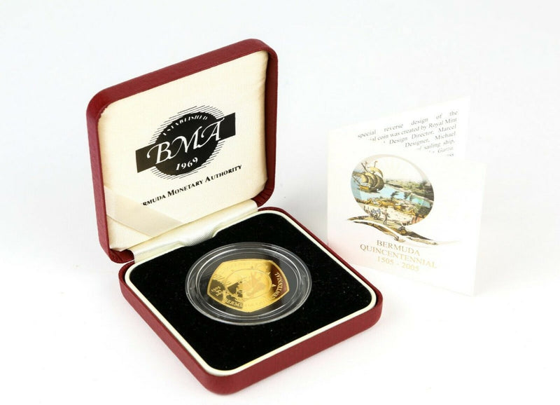 ROYAL MINT- 2005 BMA BERMUDA QUINCENTENNIAL GOLD PROOF $5 FIVE DOLLAR COIN &amp; COA