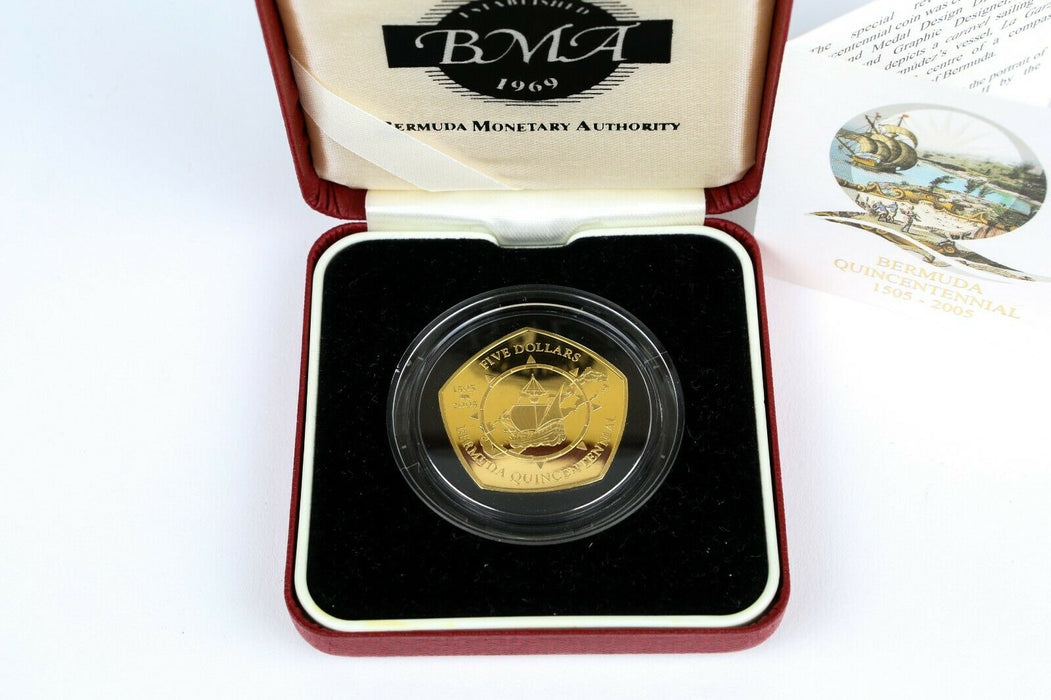 ROYAL MINT- 2005 BMA BERMUDA QUINCENTENNIAL GOLD PROOF $5 FIVE DOLLAR COIN &amp; COA