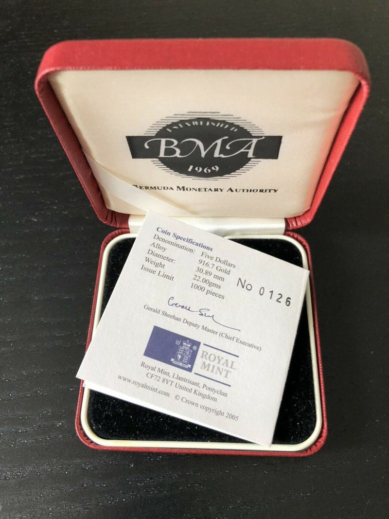 ROYAL MINT- 2005 BMA BERMUDA QUINCENTENNIAL GOLD PROOF $5 FIVE DOLLAR COIN &amp; COA