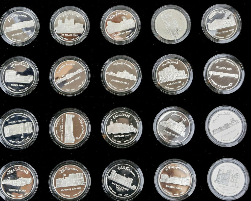 ROYAL MINT -CASTLES &amp; FORTS- CENTRAL BANK OF OMAN 20-COIN RIAL SILVER PROOF SET