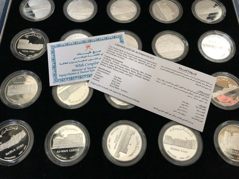 ROYAL MINT -CASTLES &amp; FORTS- CENTRAL BANK OF OMAN 20-COIN RIAL SILVER PROOF SET