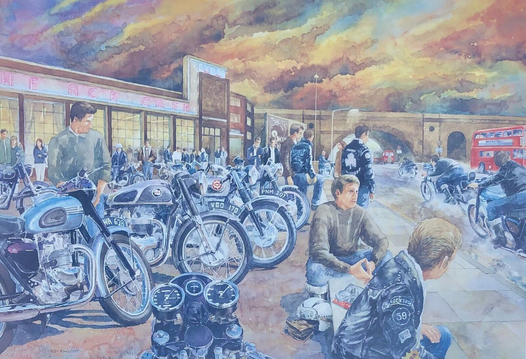 ROY BARRETT 'ACE CAFE' ARTIST PROOF LIMITED EDITION MOTORCYCLE BIKE PRINT SIGNED