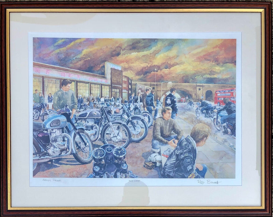 ROY BARRETT 'ACE CAFE' ARTIST PROOF LIMITED EDITION MOTORCYCLE BIKE PRINT SIGNED