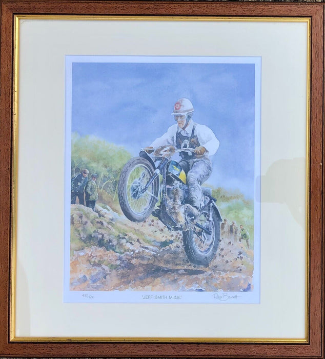 ROY BARRETT, 'JEFF SMITH MBE', LIMITED EDITION MOTORCYCLE BIKE PRINT, SIGNED