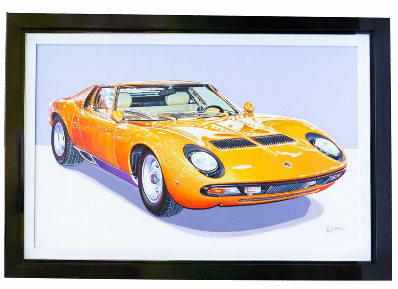ROZ WILSON (BRITISH, b.1960) -1972 LAMBORGHINI MIURA P400 SV- ACRYLIC ON CANVAS, SIGNED