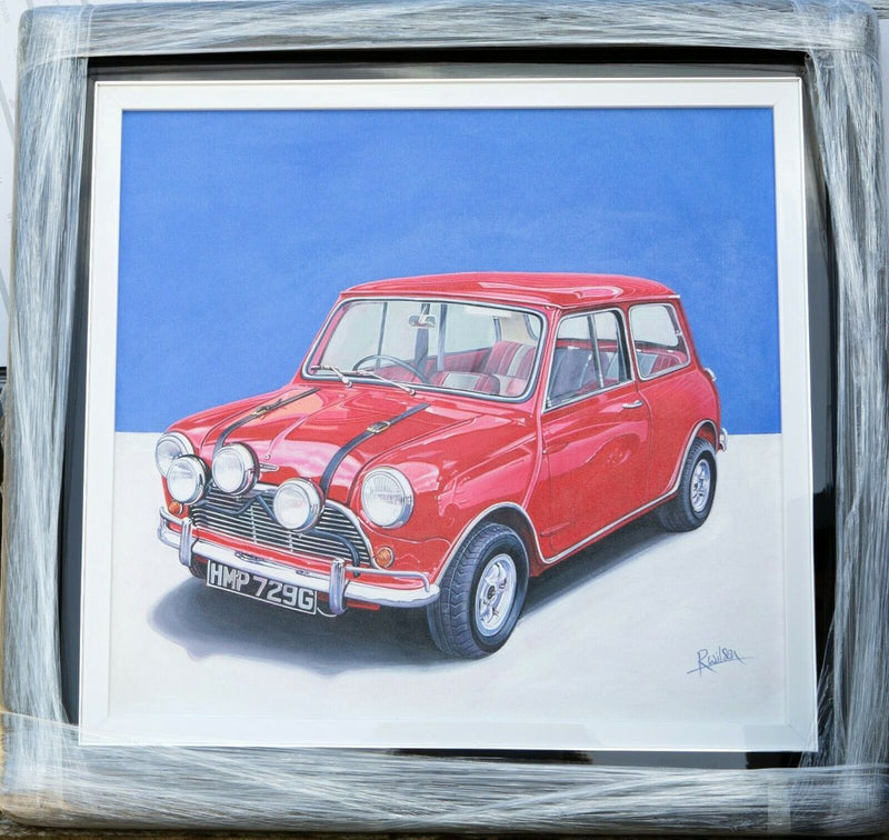 ROZ WILSON -ITALIAN JOB, 1968 MINI COOPER S- ACRYLIC ON CANVAS, SIGNED