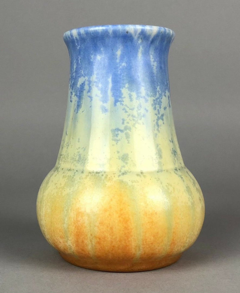 RUSKIN POTTERY - YELLOW/BLUE TONED CRYSTALLINE GLAZED GOURD BALUSTER VASE 1932